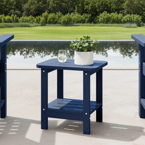 Vista 11 de WestinTrends Aruba - Mesa auxiliar cuadrada para patio de 2 niveles HDPE para exteriores, color negro