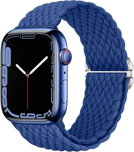 Vista 18 de Qimela - Correa elástica Solo Loop compatible con Apple Watch de 49 mm, 46 mm, 45 mm, 44 mm, 42 mm, 41 mm, 40 mm y 38 mm, correa trenzada Verde