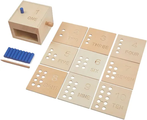 Vista 4 de Adena Montessori Juguetes Juego de clavijas de madera para contar del 1 al 10 con números, caja de clavijas y clavijas de volcar – Juguete educativo