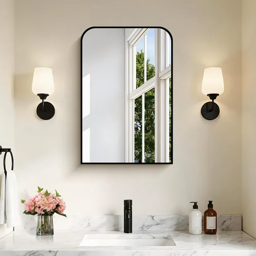 Vista 4 de COFENY Espejo de baño, espejo rectangular negro de 16 x 24 pulgadas para montar en la pared con marco delgado, espejos de tocador de baño para sobre