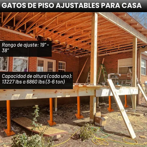 Vista 3 de Gatos para Nivelación de Casas, Paquete de 2 Postes de Gato Ajustables de 19"-38", Gato de Piso para Sótano, Postes de Gato de Piso de Tornillo