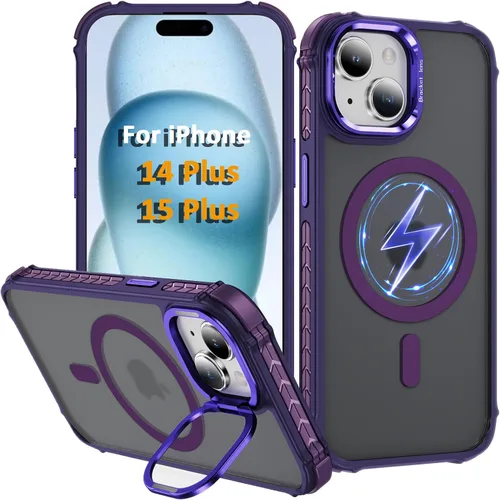 Vista 33 de Funda KETGII para iPhone 13, para iPhone 14, compatible con MagSafe, carga inalámbrica, resistente, a prueba de golpes, pata ajustable, delgada