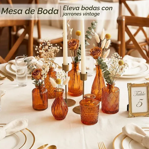 Vista 2 de Juego de 12 jarrones de cristal marrón, mini jarrón para centros de mesa, pequeños jarrones ámbar a granel para decoraciones de boda, jarrón vintage