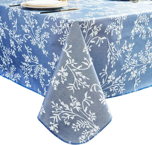 Vista 30 de LIBERECOO Mantel de vinilo resistente con reverso de franela, mantel de plástico impermeable a prueba de aceite, resistente a las manchas, lavable