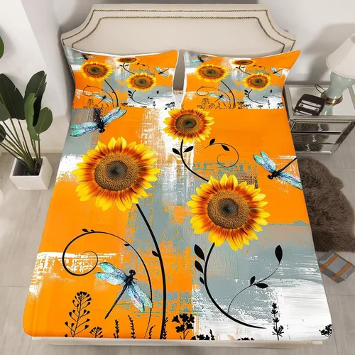 Vista 22 de Erosebridal Juego de ropa de cama rústica de tamaño individual, diseño de mariposa y girasol, para niños, adolescentes, adultos, retro, grunge