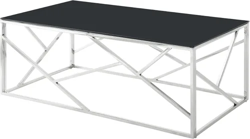 Vista 4 de Mesa de centro rectangular moderna de vidrio con parte superior de cristal templado negro y marco de acero inoxidable para sala de estar