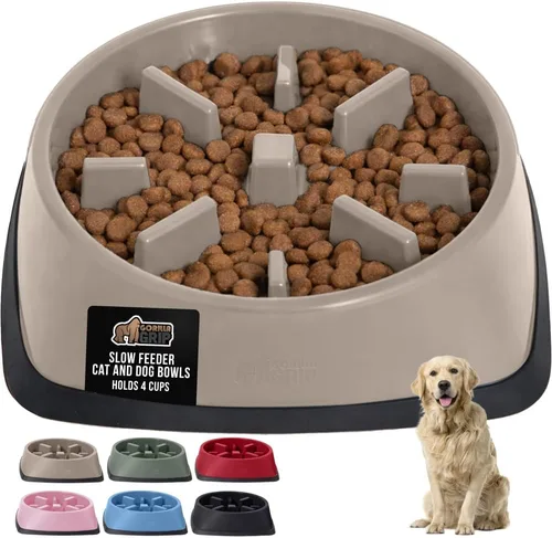 Vista 24 de GORILLA GRIP® Cuencos patentados de alimentación lenta sin BPA, juguete interactivo para perros y gatos, enriquecimiento de entrenamiento Beige