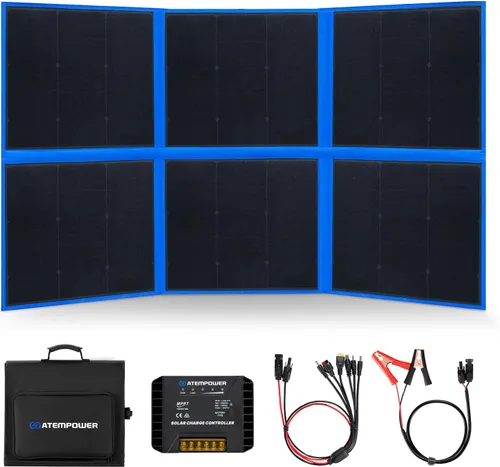 Vista 10 de ATEM POWER Panel solar portátil de 200 W, panel solar plegable HPBC, controlador de cargador MPPT de 20 A, salida USB de 5 V para batería de 12/24