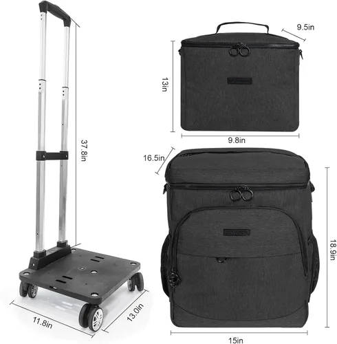 Vista 2 de Hielera suave con ruedas – Doble capa con bolsa de almuerzo plegable enfriador, grandes bolsas de hielo portátiles extraíbles a prueba de fugas