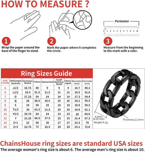 Vista 6 de ChainsHouse Anillo de eslabones cubanos de acero inoxidable para hombres y mujeres, 0.252 in - 0.276 in de ancho, tamaño 07-14, con caja de regalo