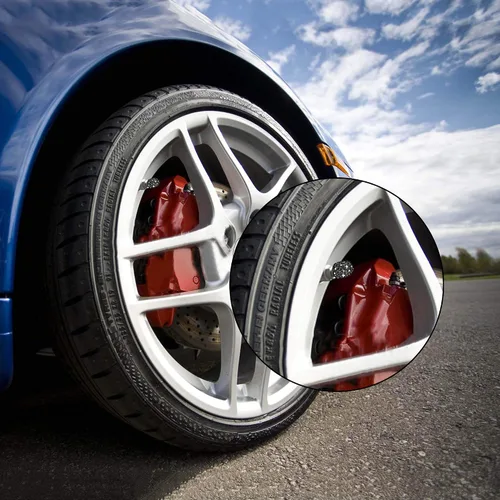 Vista 5 de WINKA 4 tapones para válvula de neumático de automóvil con diamantes de imitación, 1 cubierta de botón de motor de automóvil, anillo de encendido
