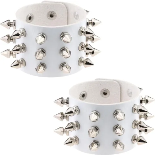 Vista 10 de FM FM42 Pulsera de piel sintética multicolor con remaches y hebilla ajustable, paquete de 2