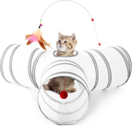 Vista 19 de Tempcore Túnel para gatos con tubo de juguete, túneles plegables de 3 vías para gatos, túneles para mascotas aburridas con agujero y pelota, juguete