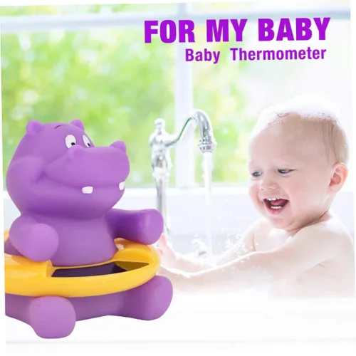 Vista 9 de Termómetro de baño para bebé, lindo hipopótamo, termómetro digital, juguete flotante púrpura