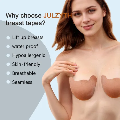 Vista 3 de Cinta de levantamiento de senos 4 unidades Adhesivo invisible para senos grandes y vestidos sin tirantes, color nude ultrafino + 4 cubiertas