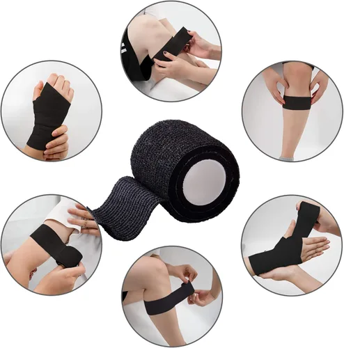 Vista 6 de BQTQ 60 rollos de cinta adhesiva elástica de 2 pulgadas vendajes autoadherentes (negro) Breathable Athletic Tape, Self Stick Stretch Sports Wrap