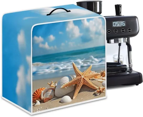 Vista 43 de DISNIMO Cubierta para cafetera de concha de mar con estrella de mar de playa, poliéster antihuellas dactilares, a prueba de polvo, resistente a