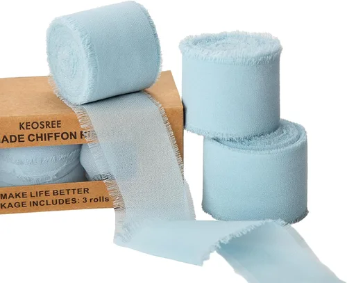 Vista 14 de KEOSREE 3 Rollos de Cinta de Gasa Negra Hecha a Mano, 1.5" x 21 Yardas Cintas de Seda con Flecos Deshilachados (3 Rollos *7 Yardas) para Envolver