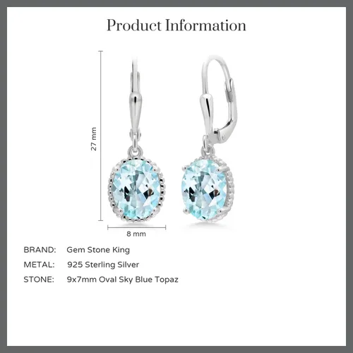 Vista 5 de Gem Stone King Aretes colgantes de gota para mujer, plata de ley 925, piedra natal ovalada de 0.354 x 0.276 in, joyería fina, regalos para ella