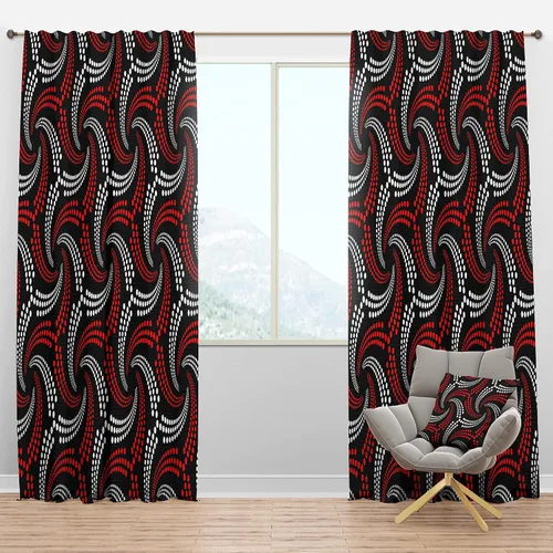 Vista 13 de DesignQ Espirales punteadas retro rojas y blancas - Panel de cortina moderno de mediados de siglo, 52 x 84 pulgadas 19240