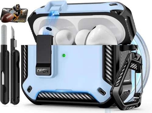 Vista 56 de Funda para AirPods Pro de 2 generación con soporte para teléfono, diseño de interruptor automático de protección completa contra caídas con kit