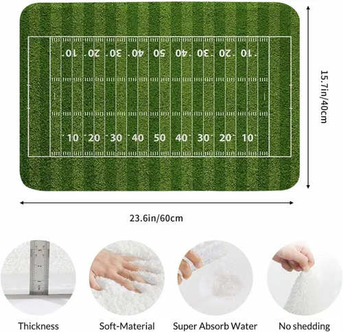 Vista 3 de Tapete de baño de campo de fútbol americano para baño, césped verde, tapete deportivo popular, tapete de baño antideslizante con parte trasera