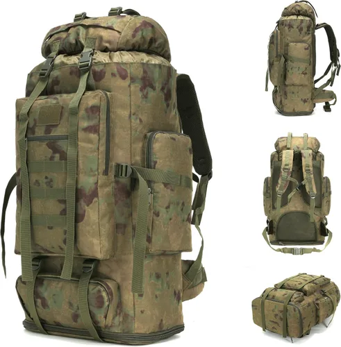 Vista 10 de Mochila de senderismo y camping, mochila MOLLE impermeable para viajes (verde militar)