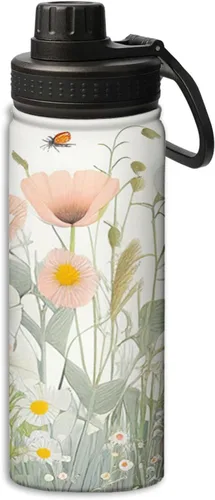 Vista 13 de Blooming Poppies - Botella de agua deportiva a prueba de fugas, 18 onzas, botellas de agua aisladas para bicicletas, fitness, yoga, senderismo, etc.