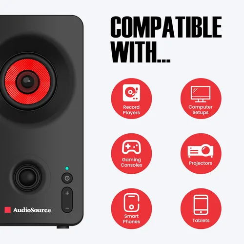 Vista 4 de Audiosource Altavoces de escritorio para PC con Bluetooth 5.3, USB-C Plug & Play, altavoces de computadora estéreo 2.0 con controladores duales