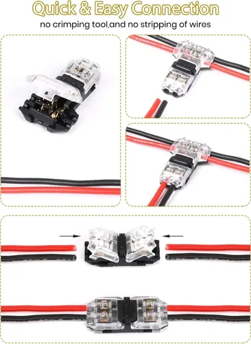 Vista 5 de Conectores de cable de bajo voltaje Kalolary 20 Pack 2 Pin 3/2 Way Wire Connector Universal Compact Wire T Tap I Type Connectors Electrical Wire