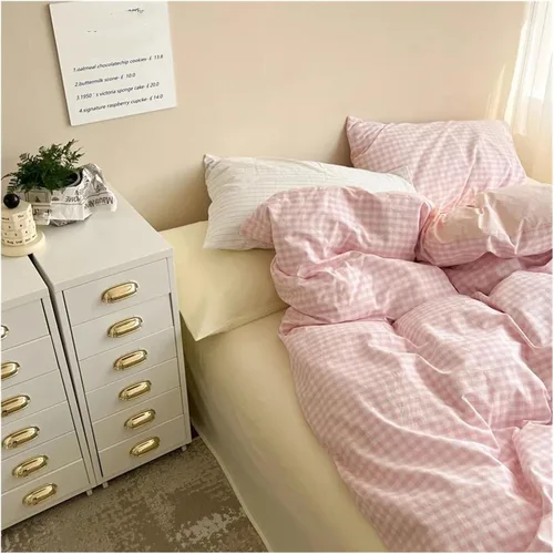 Vista 5 de ADovz Juego de ropa de cama de algodón rosa, tamaño Queen, matrimonial, tamaño doble, sábana bajera ajustable, funda de edredón para el hogar, ropa