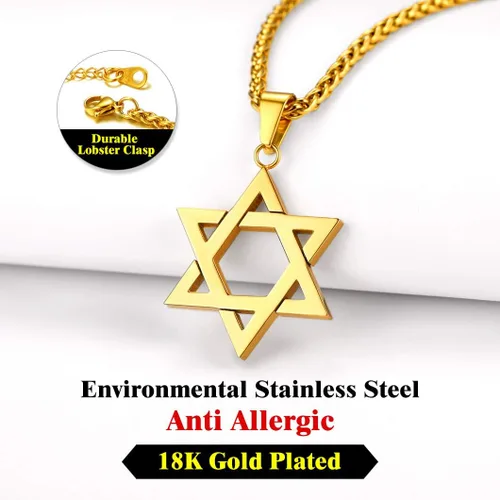 Vista 4 de Richsteel Star of David Necklaces for Women Mens Stainless Steel18K Gold Plated Hexagram Pendant Jewish Israel Jewelry
