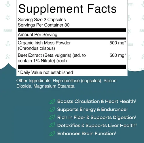 Vista 7 de Herbal Vineyards Musgo marino orgánico silvestre y remolacha 60 cápsulas Apoyo inmunológico, salud digestiva y energía mejorada Apto