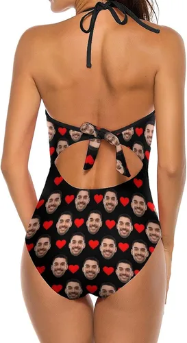Vista 4 de InterestPrint Traje de baño de una pieza con cuello en V profundo para mujer