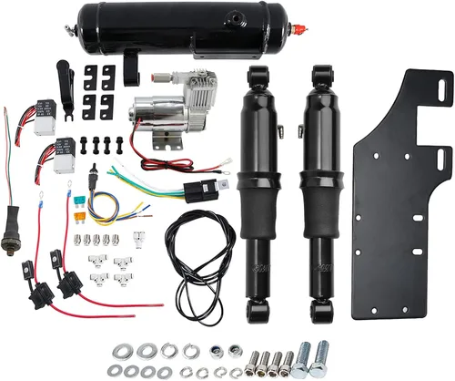 Vista 2 de SLMOTO Suspensión Neumática Trasera Tanque de Aire Soporte Central Eléctrico Compatible con Harley Touring Road King Road Glide Street Glide Electra