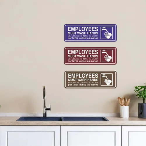 Vista 6 de Standard Employees Must Wash Hands - Letrero para puerta/pared, color negro, pequeño