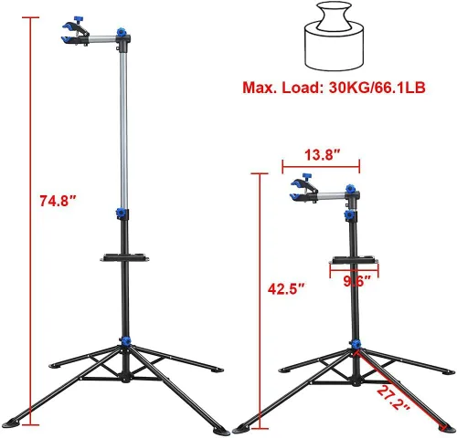 Vista 7 de Yaheetech Soporte de reparación de bicicletas Pro Rack ajustable 52 - 75in w/brazo telescópico