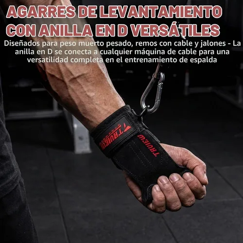 Vista 3 de Correas de muñeca para levantamiento de pesas con anillo D, correa de muñeca de cuero de doble capa para peso muerto y levantamiento de pesas