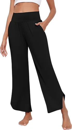 Vista 2 de Neer 3 piezas de pantalones de yoga de pierna ancha para mujer, cintura alta, casuales, holgados, cómodos, pantalones deportivos con bolsillo