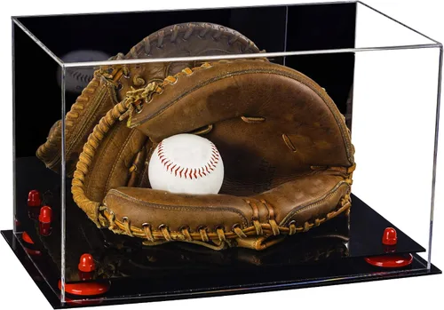 Vista 186 de Better Display Cases Vitrina de guantes de béisbol de acrílico transparente con elevadores negros (A011/V16)