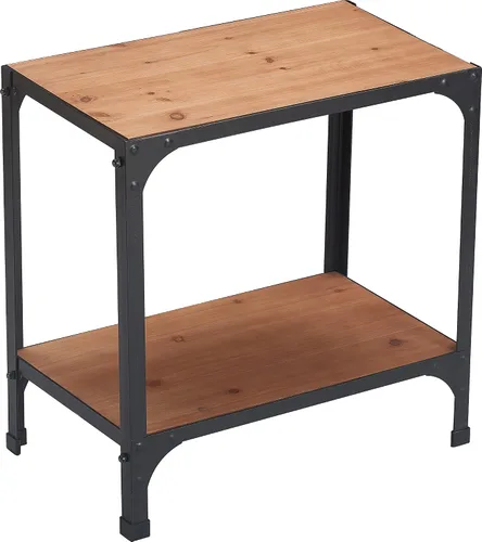 Vista 8 de Serta Overland - Mesa auxiliar de 2 niveles, muebles decorativos de madera rústica y metal negro, marco estrecho rectangular, fácil montaje