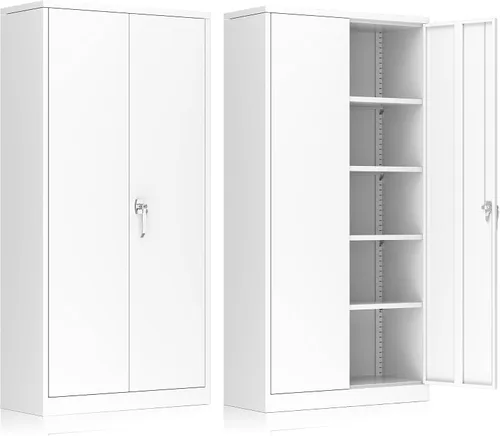 Vista 36 de INTERGREAT Armario de almacenamiento de metal con cerradura, gabinete de almacenamiento de metal con cerradura de 72 pulgadas de alto con puertas