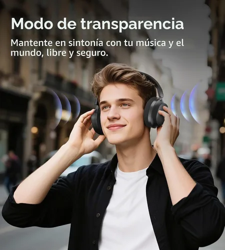 Vista 5 de Kinglucky B900 - Auriculares híbridos con cancelación activa de ruido, auriculares inalámbricos sobre la oreja, Bluetooth 5.4, audio de alta