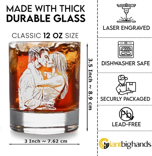 Vista 2 de Vaso de whisky personalizado, regalo para novio, vasos de whisky grabados personalizados, regalos de bourbon para marido, hombre, regalos