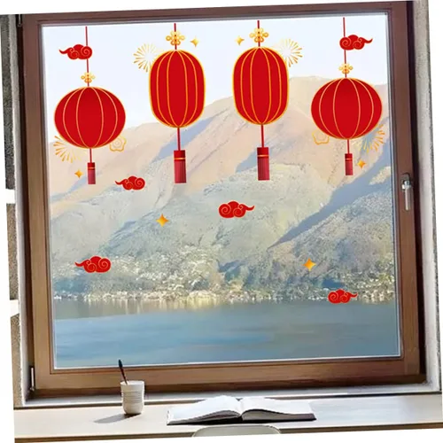 Vista 6 de Juego de calcomanías de decoración para la casa nueva, calcomanías de ventana para patrones de celebración de Año Nuevo