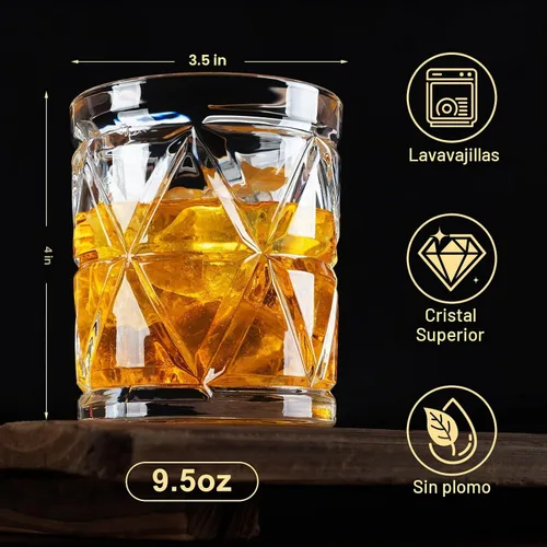 Vista 3 de Vasos de whisky, vaso de bourbon de 9.5 onzas, juego de 2 vasos de whisky, vasos de whisky, vasos de whisky, vasos de roca para bourbon, whisky