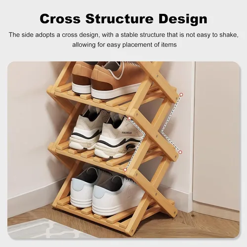 Vista 6 de Zapatero de madera plegable libre zapatos organizador estante para entrada