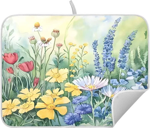 Vista 21 de Tapete de secado de platos de hojas de otoño y girasol, almohadilla absorbente de secado rápido, protector para encimera de cocina, 16 x 18 pulgadas