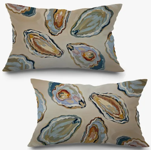 Vista 11 de Fundas de almohada costeras de langosta, fundas de almohada náuticas de langosta roja de Nueva Inglaterra con rayas azules y blancas para casa