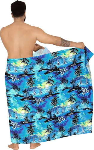 Vista 11 de LA LEELA Pareo de baño hawaiano pareo para hombre Azul